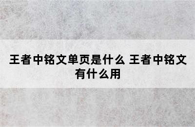 王者中铭文单页是什么 王者中铭文有什么用